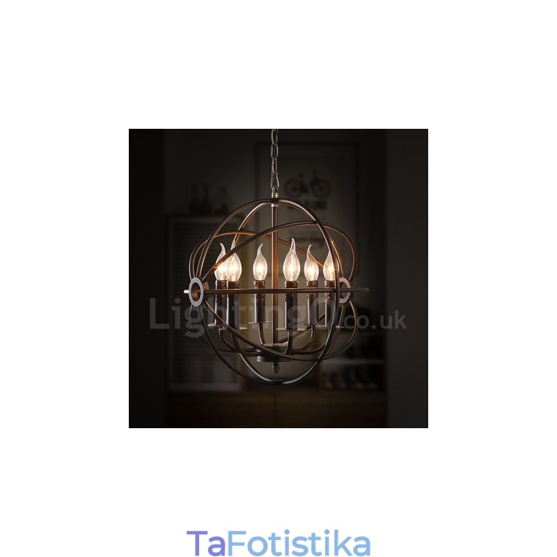 6 Light Metal Globe Vintage κρεμαστό φως