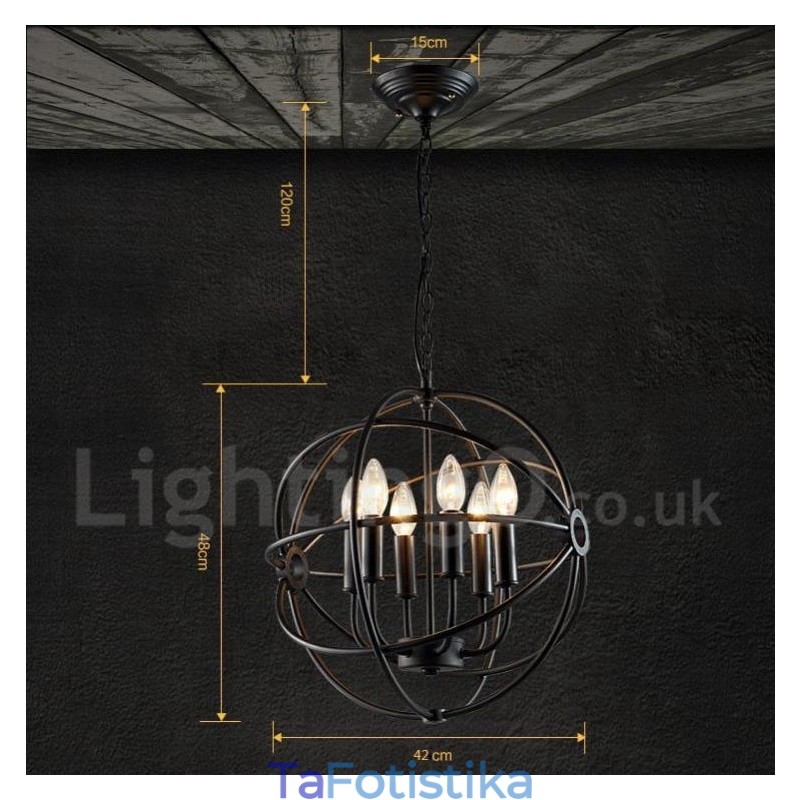 6 Light Metal Globe Vintage κρεμαστό φως