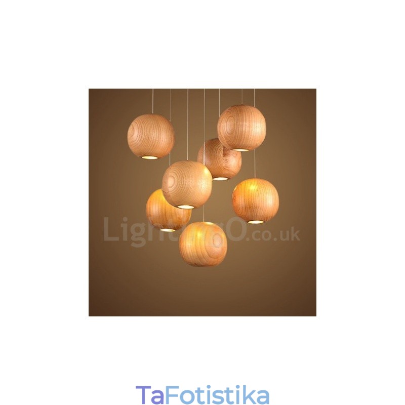 Φωτιστικό κρεμαστό ρουστίκ Lodge Wooden Globe