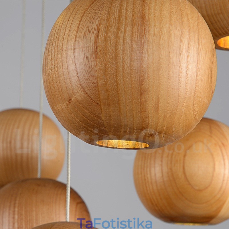Φωτιστικό κρεμαστό ρουστίκ Lodge Wooden Globe