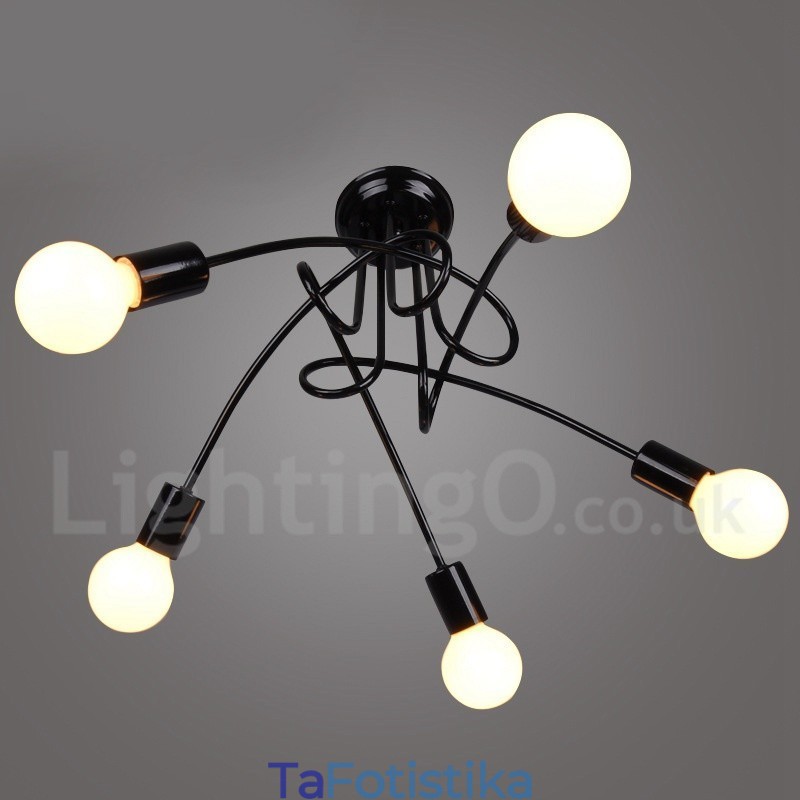 Μαύρο Country Metal 5 Light Πολυέλαιος Φωτιστικό