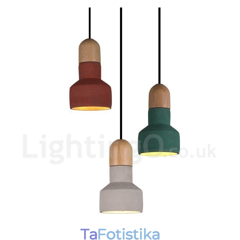 Κρεμαστό φωτιστικό Vintage Wood Concrte Multi Colors για Φωτιστικό