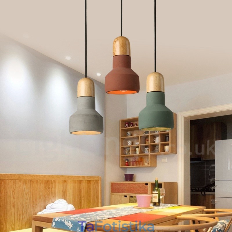 Κρεμαστό φωτιστικό Vintage Wood Concrte Multi Colors για Φωτιστικό