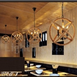 Country Hemp Rope 3 Light Vintage Κρεμαστό Φωτιστικό
