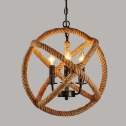 Country Hemp Rope 3 Light Vintage Κρεμαστό Φωτιστικό