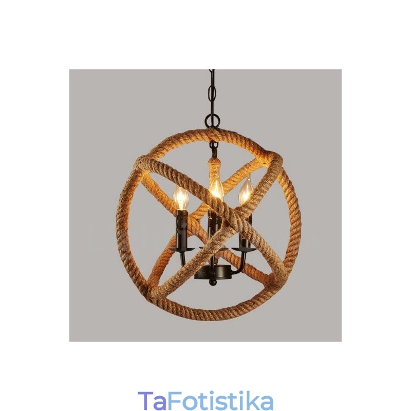 Country Hemp Rope 3 Light Vintage Κρεμαστό Φωτιστικό