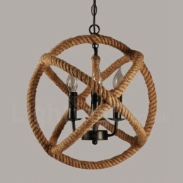 Country Hemp Rope 3 Light Vintage Κρεμαστό Φωτιστικό