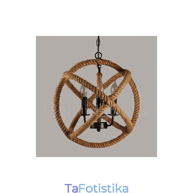 Country Hemp Rope 3 Light Vintage Κρεμαστό Φωτιστικό