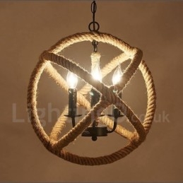 Country Hemp Rope 3 Light Vintage Κρεμαστό Φωτιστικό