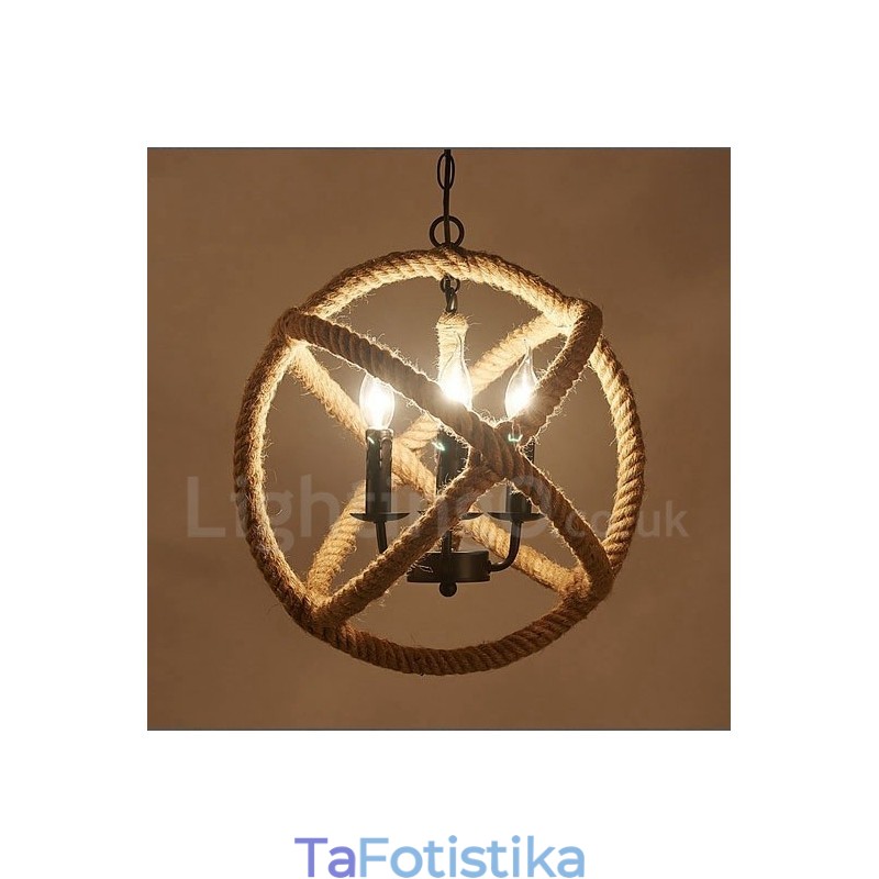 Country Hemp Rope 3 Light Vintage Κρεμαστό Φωτιστικό