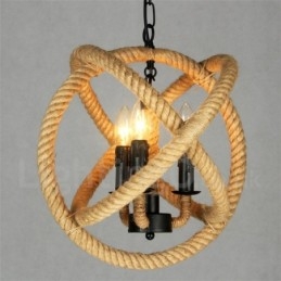 Country Hemp Rope 3 Light Vintage Κρεμαστό Φωτιστικό