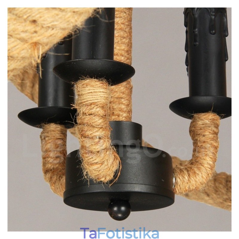 Country Hemp Rope 3 Light Vintage Κρεμαστό Φωτιστικό