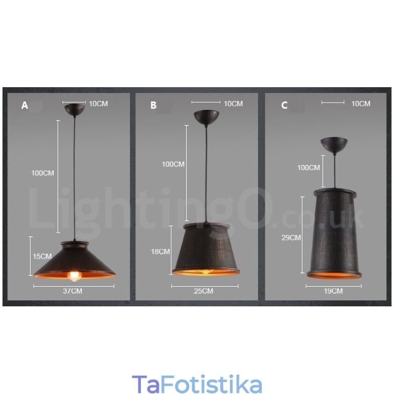 Retro Vintage 1 Light Μεταλλικό Κρεμαστό Φωτιστικό