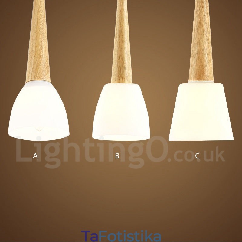 Rustic Lodge Ξύλινο Κρεμαστό Φωτιστικό με Γυάλινη Σκιά