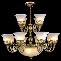Χάλκινος πολυέλαιος Δεκαπέντε Φώτα Moire Glass European Retro Classic