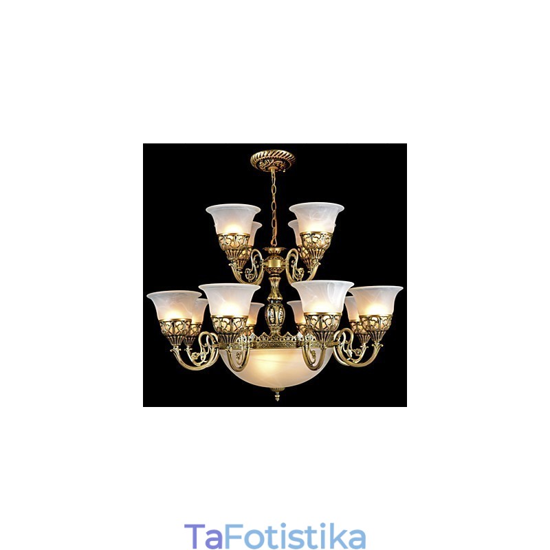 Χάλκινος πολυέλαιος Δεκαπέντε Φώτα Moire Glass European Retro Classic