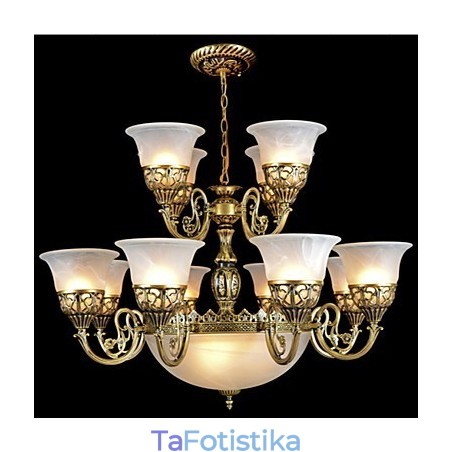 Χάλκινος πολυέλαιος Δεκαπέντε Φώτα Moire Glass European Retro Classic Χάλκινος πολυέλαιος Δεκαπέντε Φώτα Moire Glass European Retro Classic