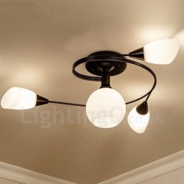 4 Light Rustic Lodge Ενσωματωμένος πολυέλαιος με γυάλινη απόχρωση
