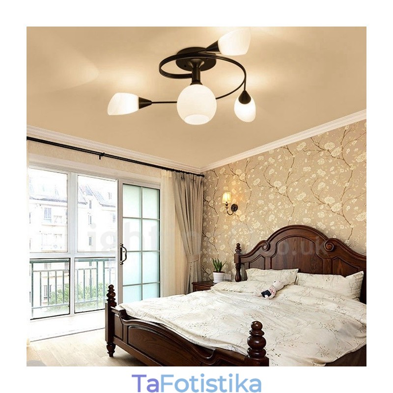 4 Light Rustic Lodge Ενσωματωμένος πολυέλαιος με γυάλινη απόχρωση