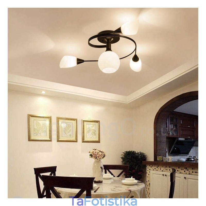 4 Light Rustic Lodge Ενσωματωμένος πολυέλαιος με γυάλινη απόχρωση