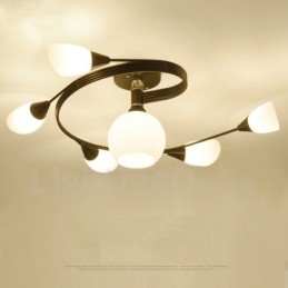 Ενσωματωμένος πολυέλαιος 6 Light Rustic Lodge με γυάλινη απόχρωση