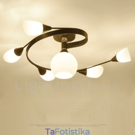 Ενσωματωμένος πολυέλαιος 6 Light Rustic Lodge με γυάλινη απόχρωση Ενσωματωμένος πολυέλαιος 6 Light Rustic Lodge με γυάλινη απόχρωση