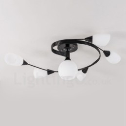 Ενσωματωμένος πολυέλαιος 6 Light Rustic Lodge με γυάλινη απόχρωση
