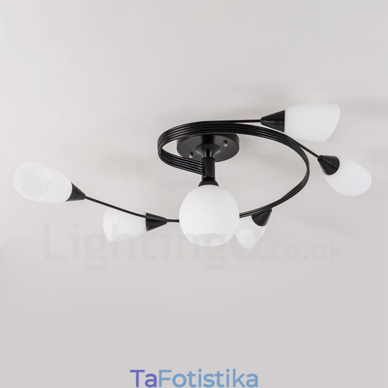 Ενσωματωμένος πολυέλαιος 6 Light Rustic Lodge με γυάλινη απόχρωση