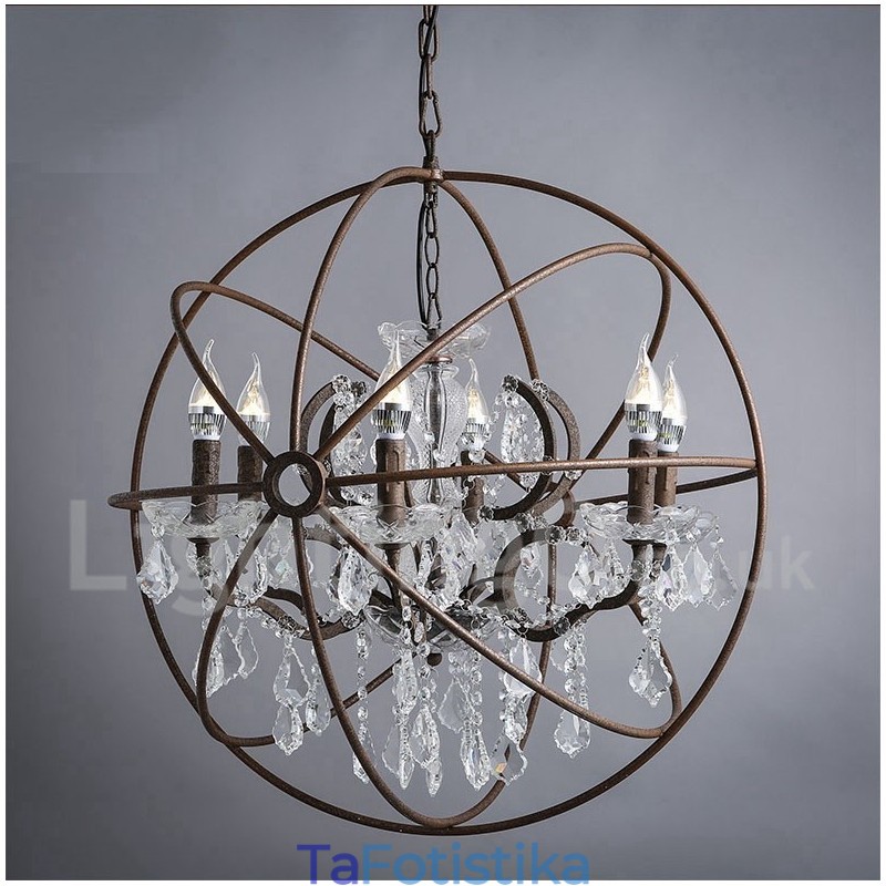 Διάμετρος 60CM 80CM Vintage Ζωγραφική Κρυστάλλων Μεταλλικός Πολυέλαιος Σκουριασμένο χρώμα Κρεμαστό φως