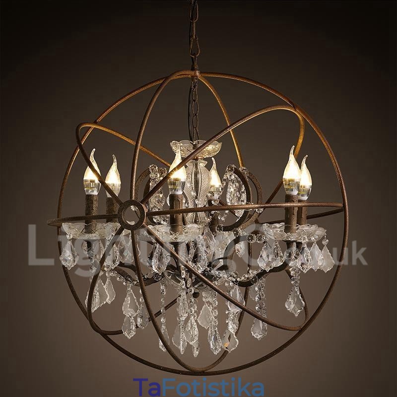 Διάμετρος 60CM 80CM Vintage Ζωγραφική Κρυστάλλων Μεταλλικός Πολυέλαιος Σκουριασμένο χρώμα Κρεμαστό φως