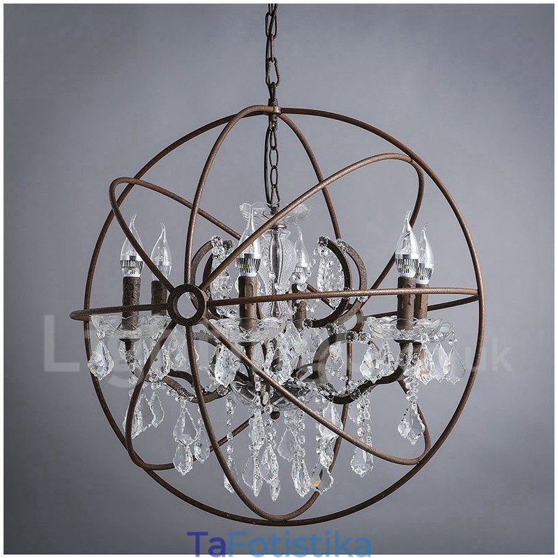 Διάμετρος 60CM 80CM Vintage Ζωγραφική Κρυστάλλων Μεταλλικός Πολυέλαιος Σκουριασμένο χρώμα Κρεμαστό φως