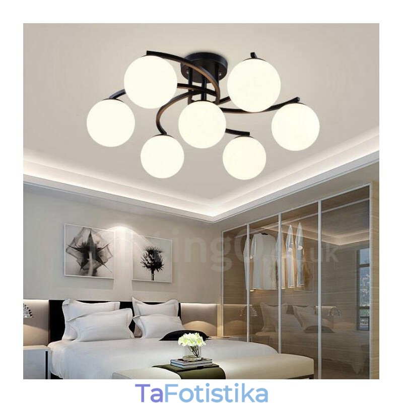 7 Light Rustic Lodge Ενσωματωμένος πολυέλαιος με γυάλινη απόχρωση