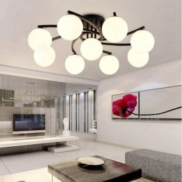 9 Light Rustic Lodge Ενσωματωμένος πολυέλαιος με γυάλινη απόχρωση