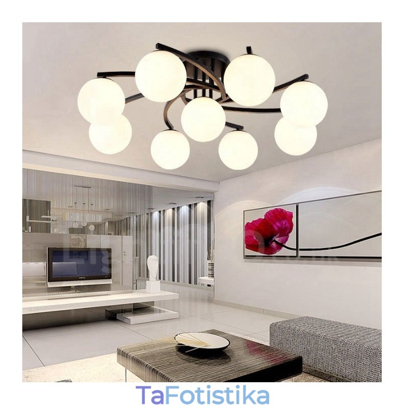 9 Light Rustic Lodge Ενσωματωμένος πολυέλαιος με γυάλινη απόχρωση
