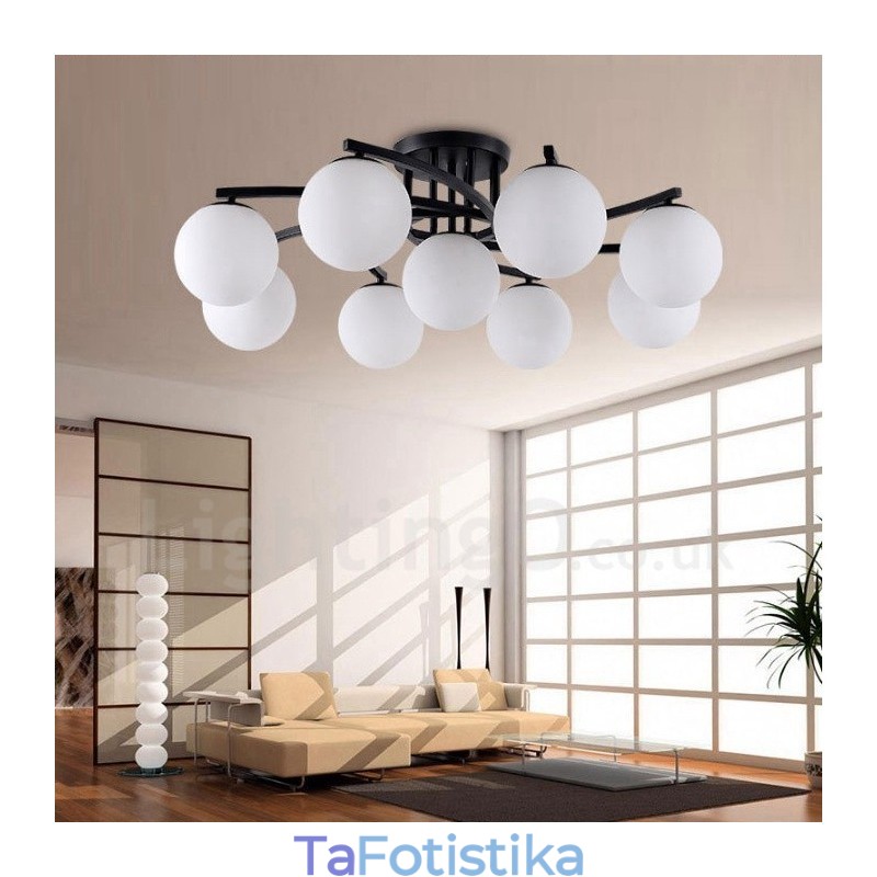 9 Light Rustic Lodge Ενσωματωμένος πολυέλαιος με γυάλινη απόχρωση