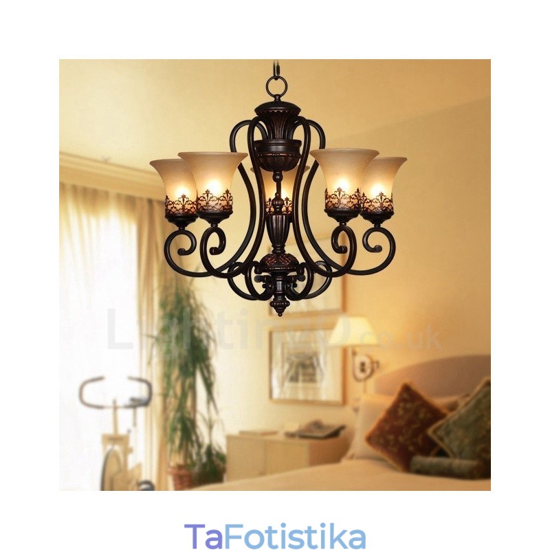 Ενσωματωμένος μεταλλικός πολυέλαιος 5 Light Rustic Lodge