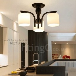 3 Light Country ενσωματωμένος μεταλλικός πολυέλαιος με γυάλινη απόχρωση