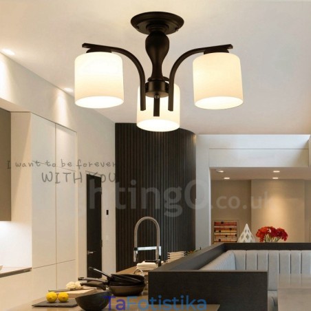 3 Light Country ενσωματωμένος μεταλλικός πολυέλαιος με γυάλινη απόχρωση 3 Light Country ενσωματωμένος μεταλλικός πολυέλαιος με γυάλινη απόχρωση