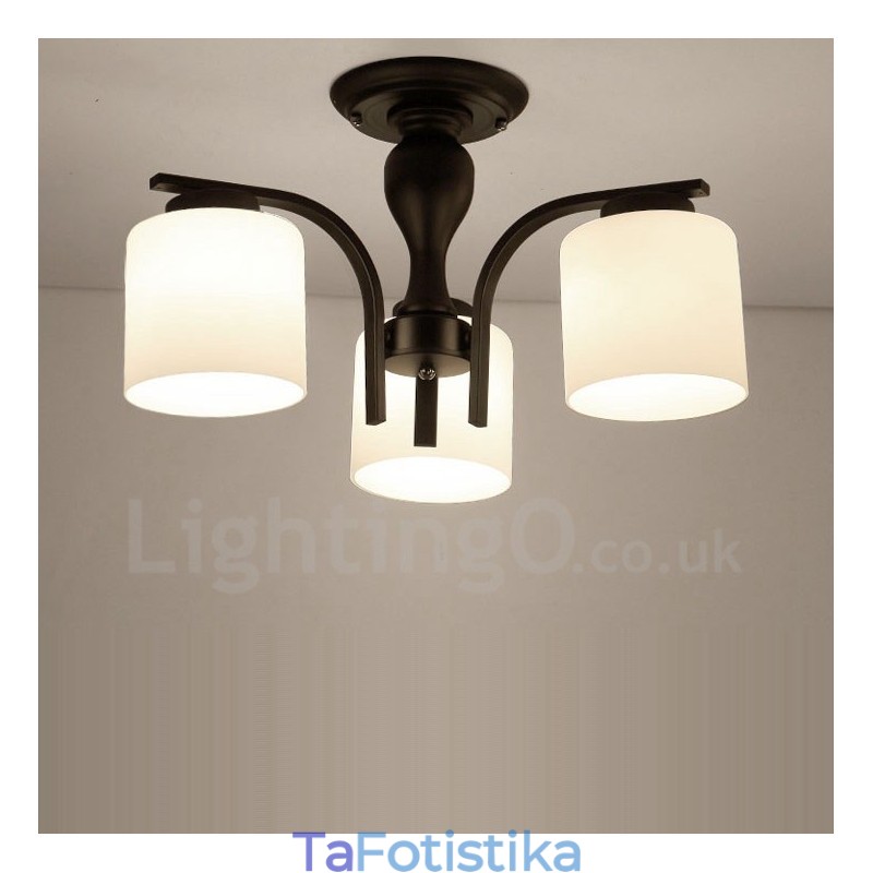 3 Light Country ενσωματωμένος μεταλλικός πολυέλαιος με γυάλινη απόχρωση