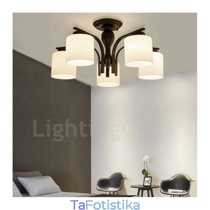 5 Light Country Ενσωματωμένος μεταλλικός πολυέλαιος με γυάλινη απόχρωση