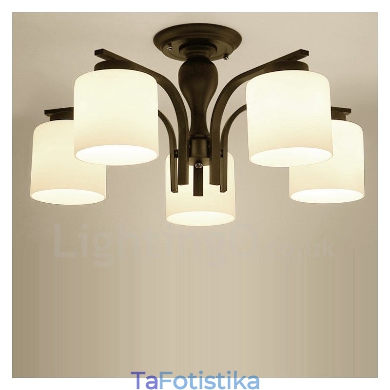 5 Light Country Ενσωματωμένος μεταλλικός πολυέλαιος με γυάλινη απόχρωση