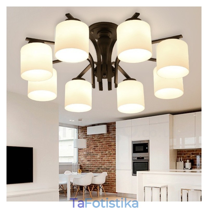 8 Light Country Ενσωματωμένος μεταλλικός πολυέλαιος με γυάλινη απόχρωση