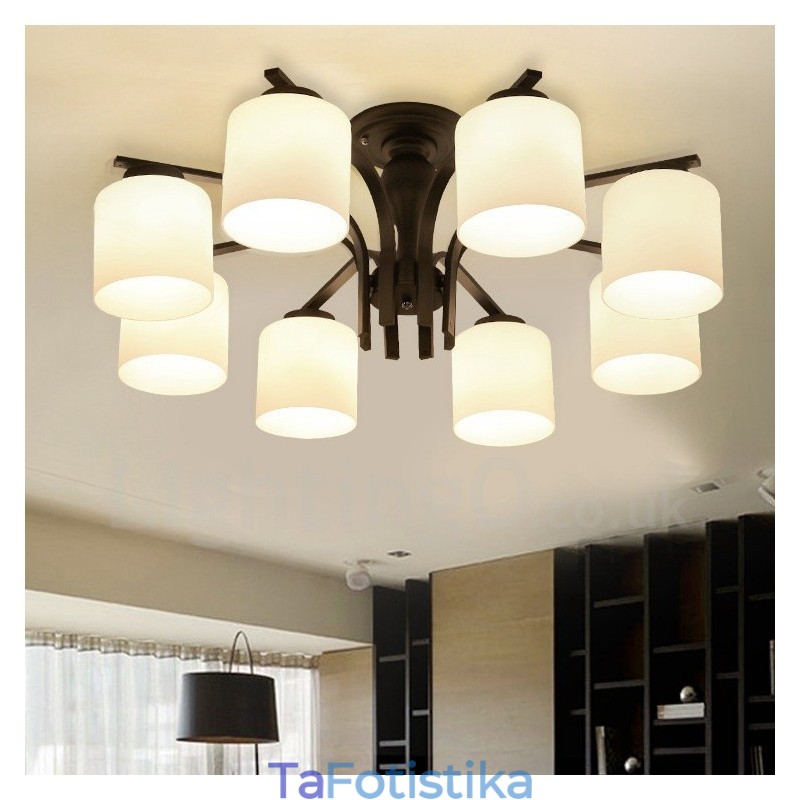 8 Light Country Ενσωματωμένος μεταλλικός πολυέλαιος με γυάλινη απόχρωση