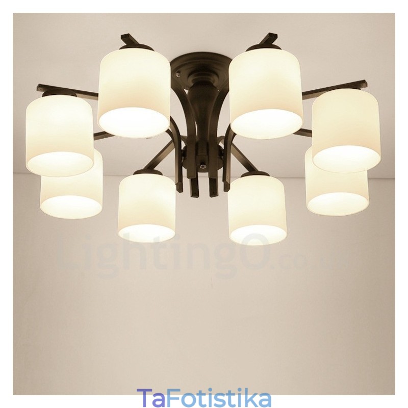 8 Light Country Ενσωματωμένος μεταλλικός πολυέλαιος με γυάλινη απόχρωση