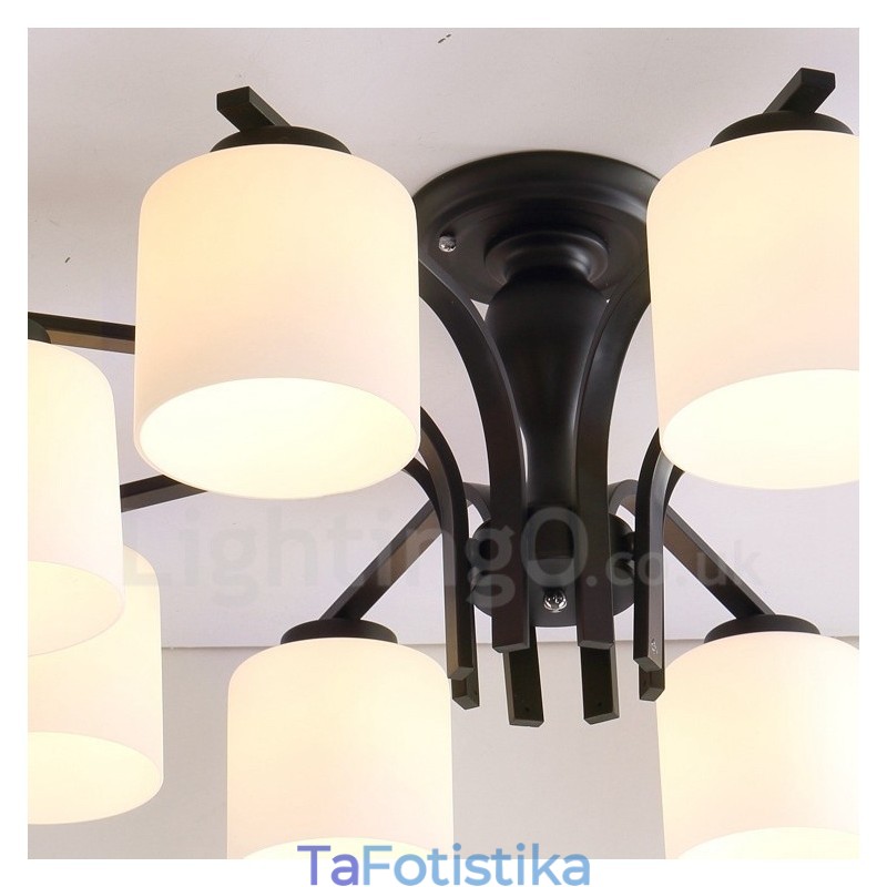 8 Light Country Ενσωματωμένος μεταλλικός πολυέλαιος με γυάλινη απόχρωση