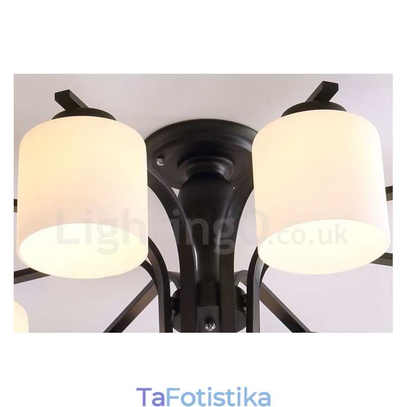 8 Light Country Ενσωματωμένος μεταλλικός πολυέλαιος με γυάλινη απόχρωση