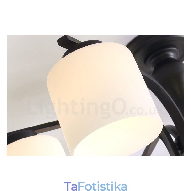8 Light Country Ενσωματωμένος μεταλλικός πολυέλαιος με γυάλινη απόχρωση