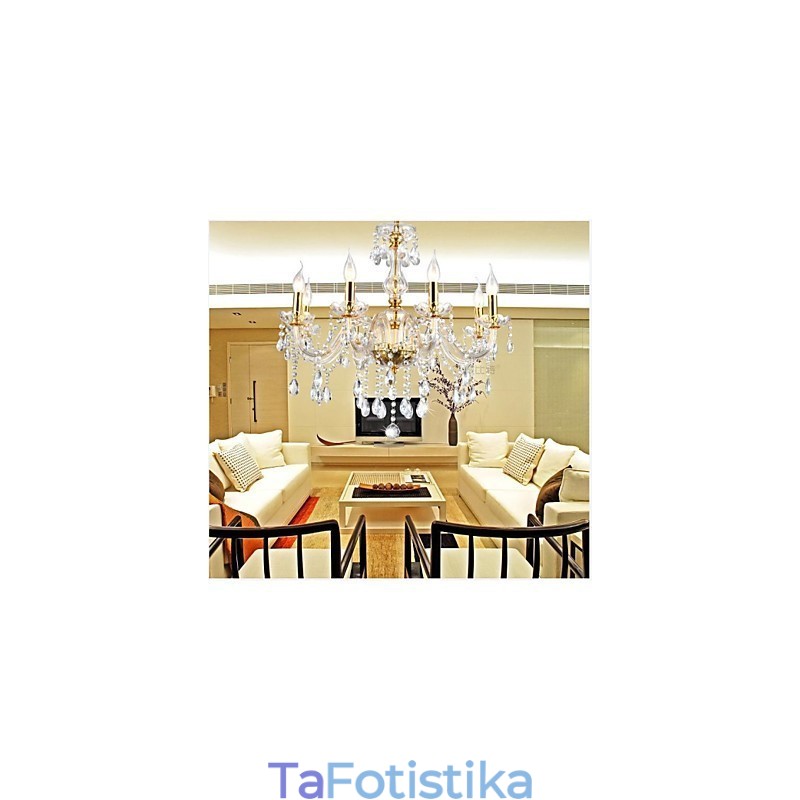 Chandelier 6 Lights Golden Vintage σε κρύσταλλο χαρακτηριστικό