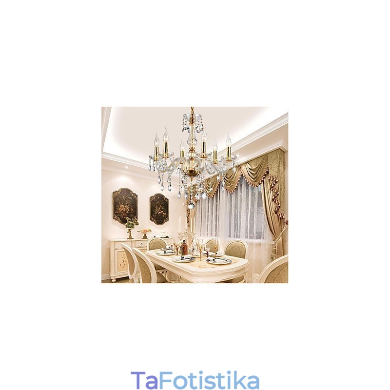 Chandelier 6 Lights Golden Vintage σε κρύσταλλο χαρακτηριστικό