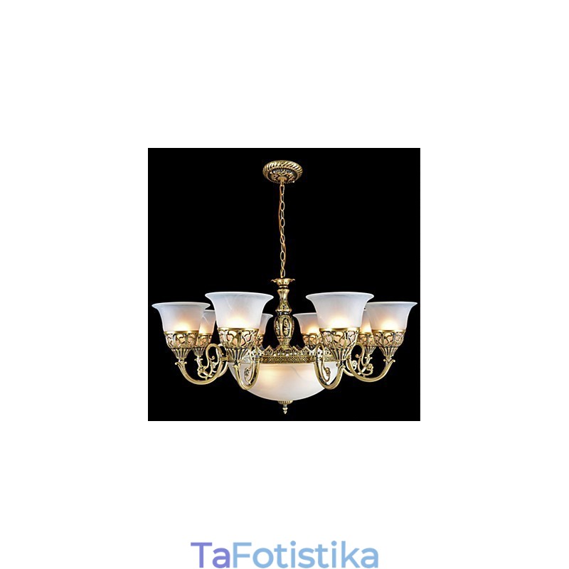 Bronze Chandelier Eleven Lights Moire Glass European Retro Classic